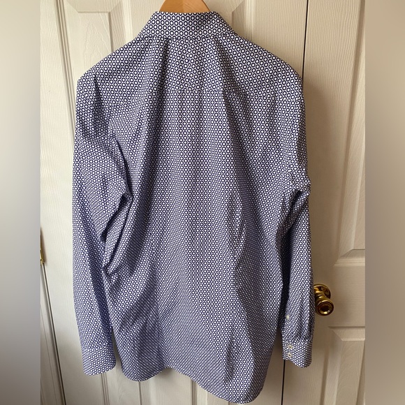 Ted Baker Endurance Navy Blue/White Geometric Flip Cuff Long Sleeve Shirt 15.5 - Picture 2 of 7